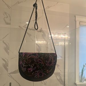 Vintage nicer 🧡quality gala evening bag black satin with jewel tone beading🖤💚